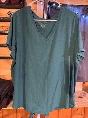 Terra & Sky Teal V-Neck Short Sleeve Top